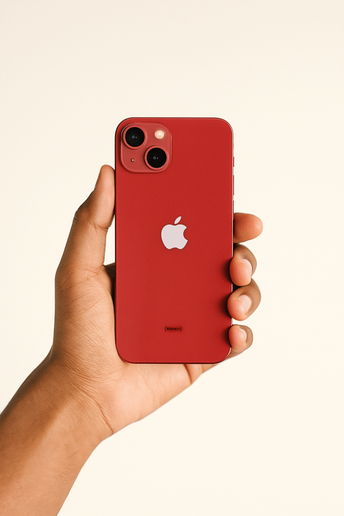 Mão segurando iPhone vermelho (PRODUCT)RED